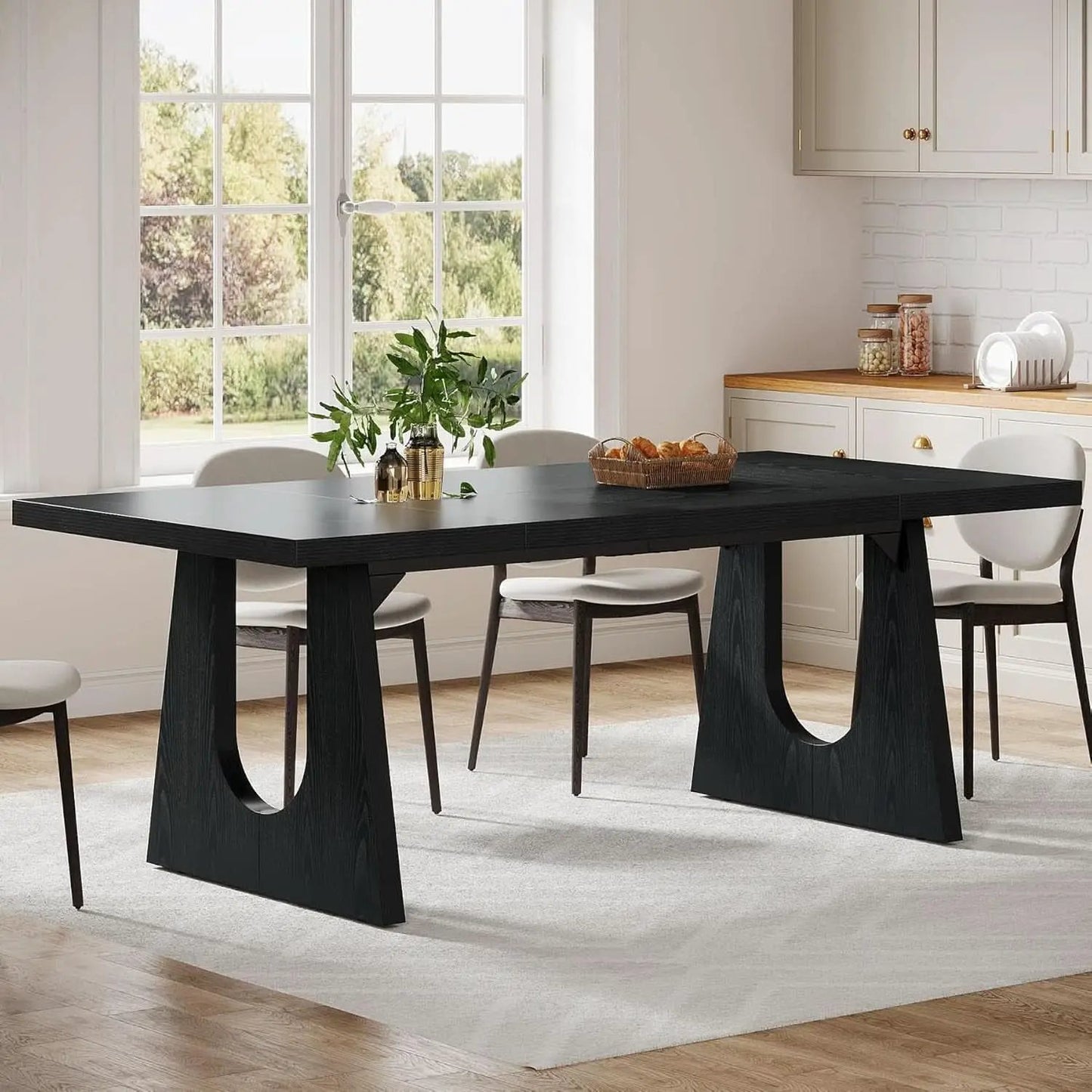 70.9 Inch Black Contemporary Rectangular Dining Table Seats 6 To 8 from PriceLows™