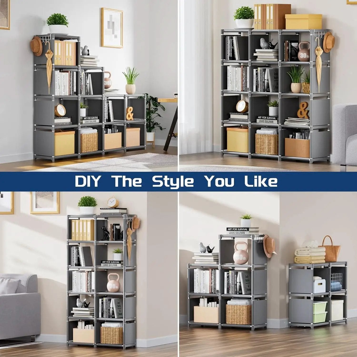 12 Cube Grey Metal Bookcase Storage Organizer Home Office from PriceLows™