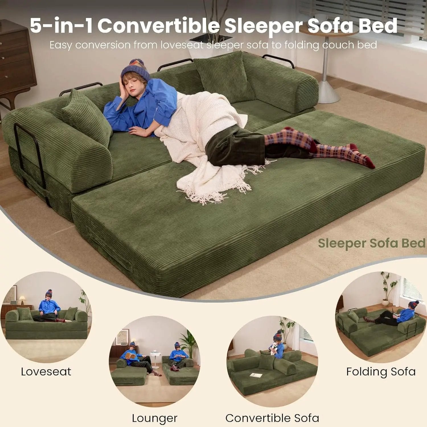 Seventy NineIn Convertible Sleeper Sofa Light Green from PriceLows™