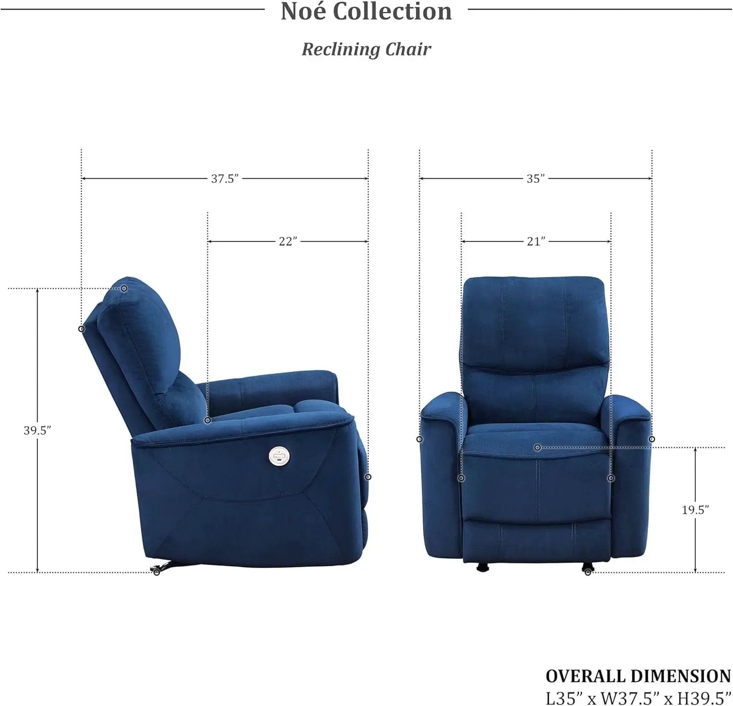 Navy Velvet Power Recliner Chair for Living Room Theater from PriceLows™