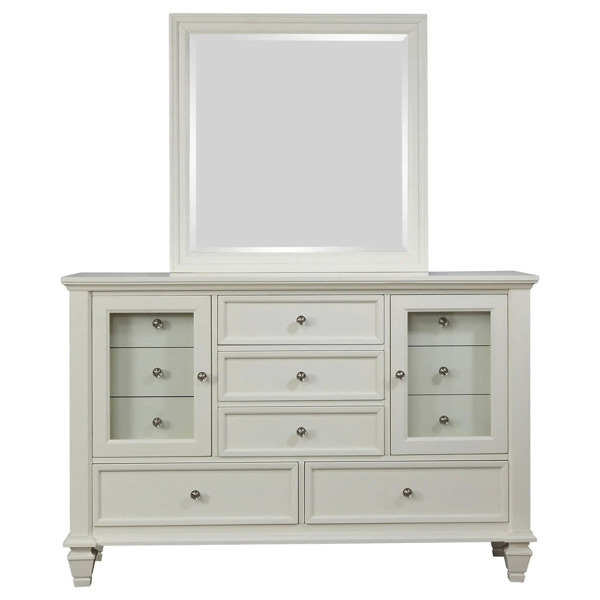 Sandy Beach 11-drawer Dresser with Mirror Cream | 61.25 x 18.5 x 76 in | Engineered Wood & Tempered Glass | White