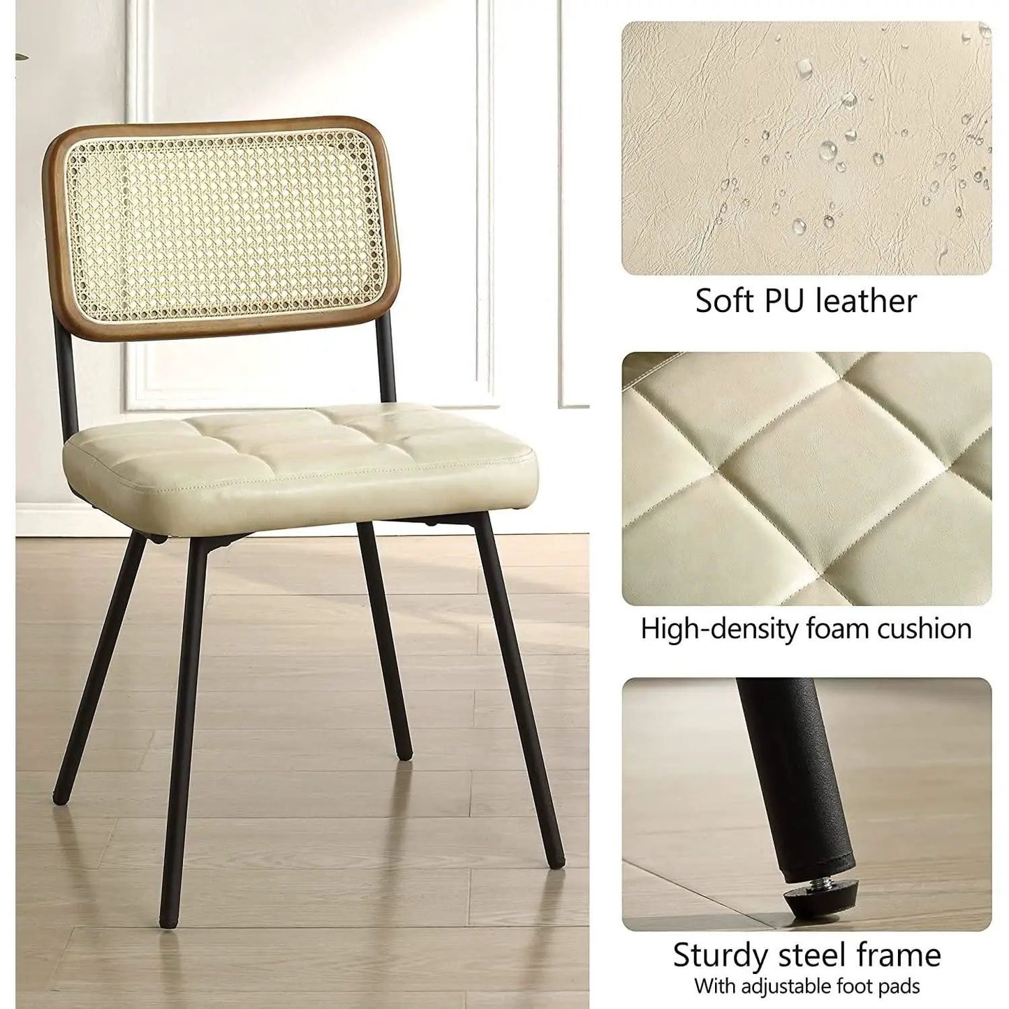 Rattan Dining Chairs Set Of 2 With PU Leather Cushions from PriceLows™