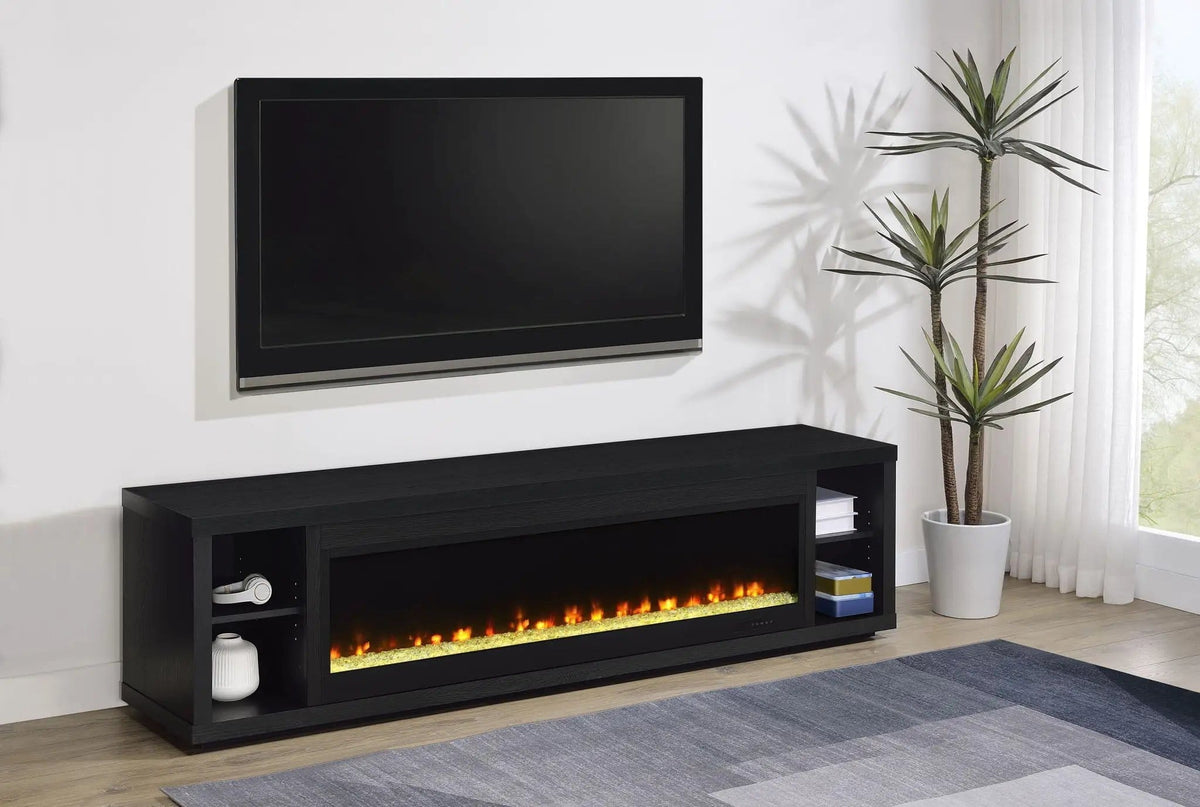 Deiter 79-inch TV Stand Fireplace Media Console | 78.75 x 15.5 x 20.75 in | Engineered Wood & Veneer | Black