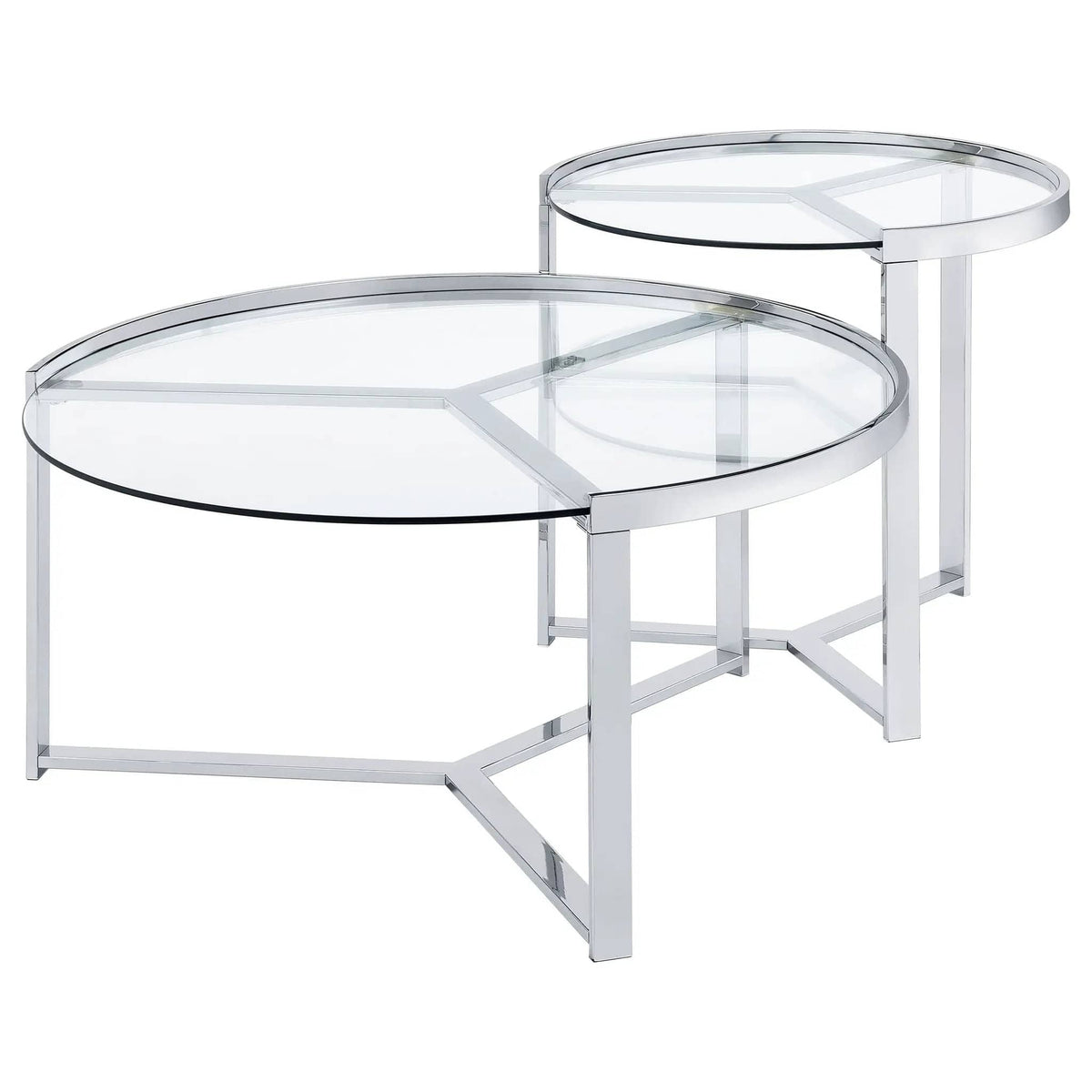 Delia 2-Piece Round Glass Top Nesting Coffee Table Chrome | 2-Piece Set | Tempered Glass | Living Room
