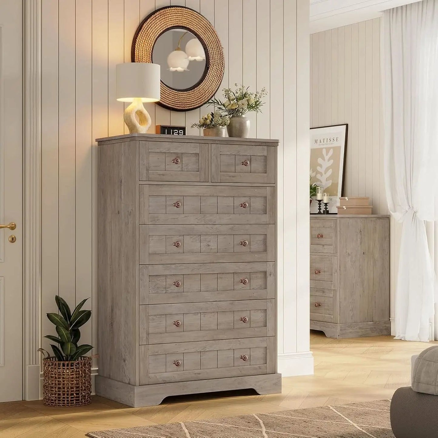 Black 51In Farmhouse Dresser Storage Organization Drawers from PriceLows™