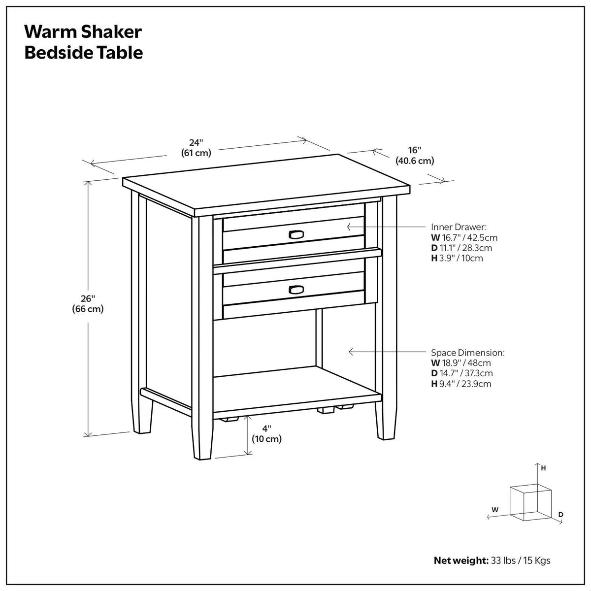 Warm Shaker Bedside Table | Handcrafted Solid Wood | NC Lacquer Finish | Multipurpose Design