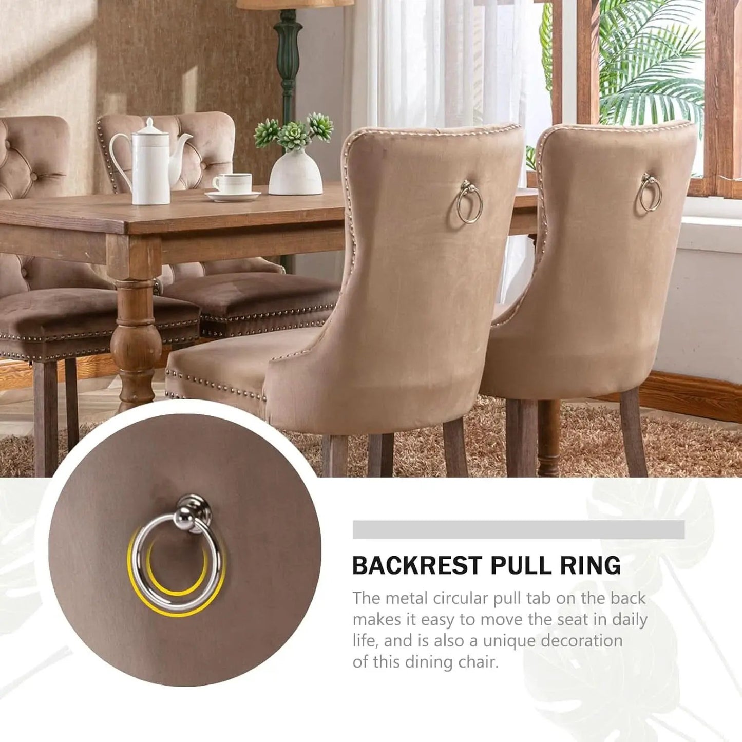 Khaki Velvet Dining Chairs Set of 4 With Button Back from PriceLows™