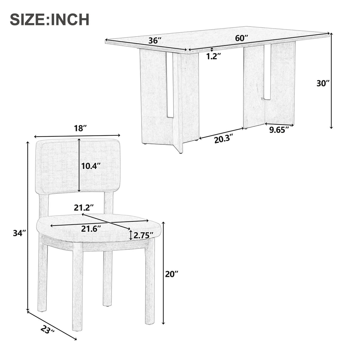 Dining Table Set | 60 Inch Rectangular | Six Upholstered Chairs