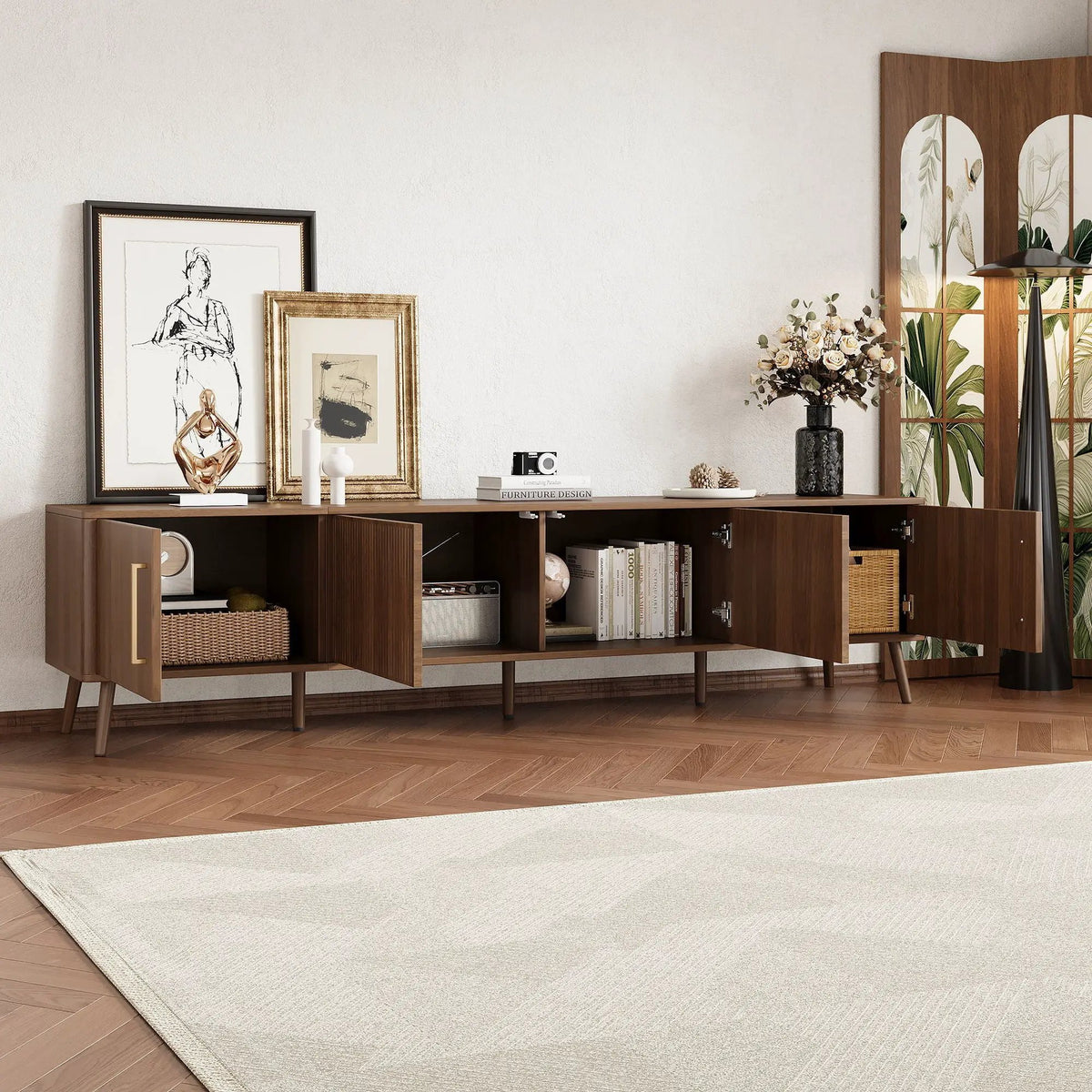 TV Stand | Fluted Door | Cable Management | Soft Close Hinges | Walnut
