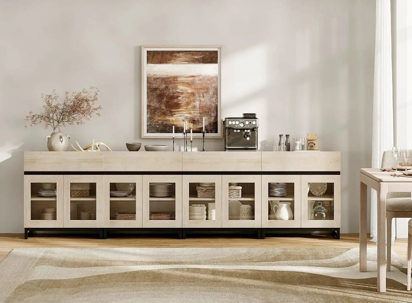 Natural Oak Contemporary Sideboard With Glass Doors from PriceLows™