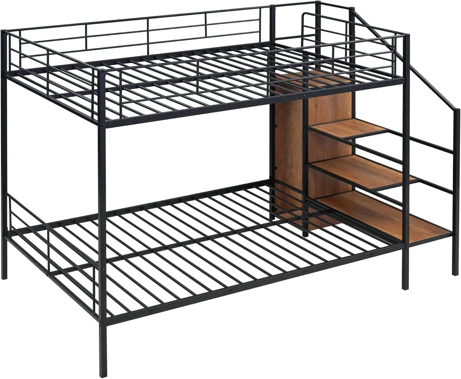Full Over Full Metal Bunk Bed With Storage Stairs Black from PriceLows™