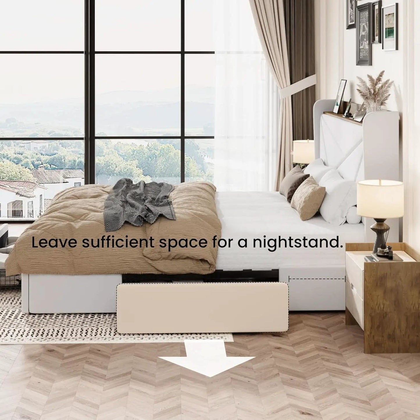White Velvet Upholstered Bed Frame With USB Type C Ports from PriceLows™