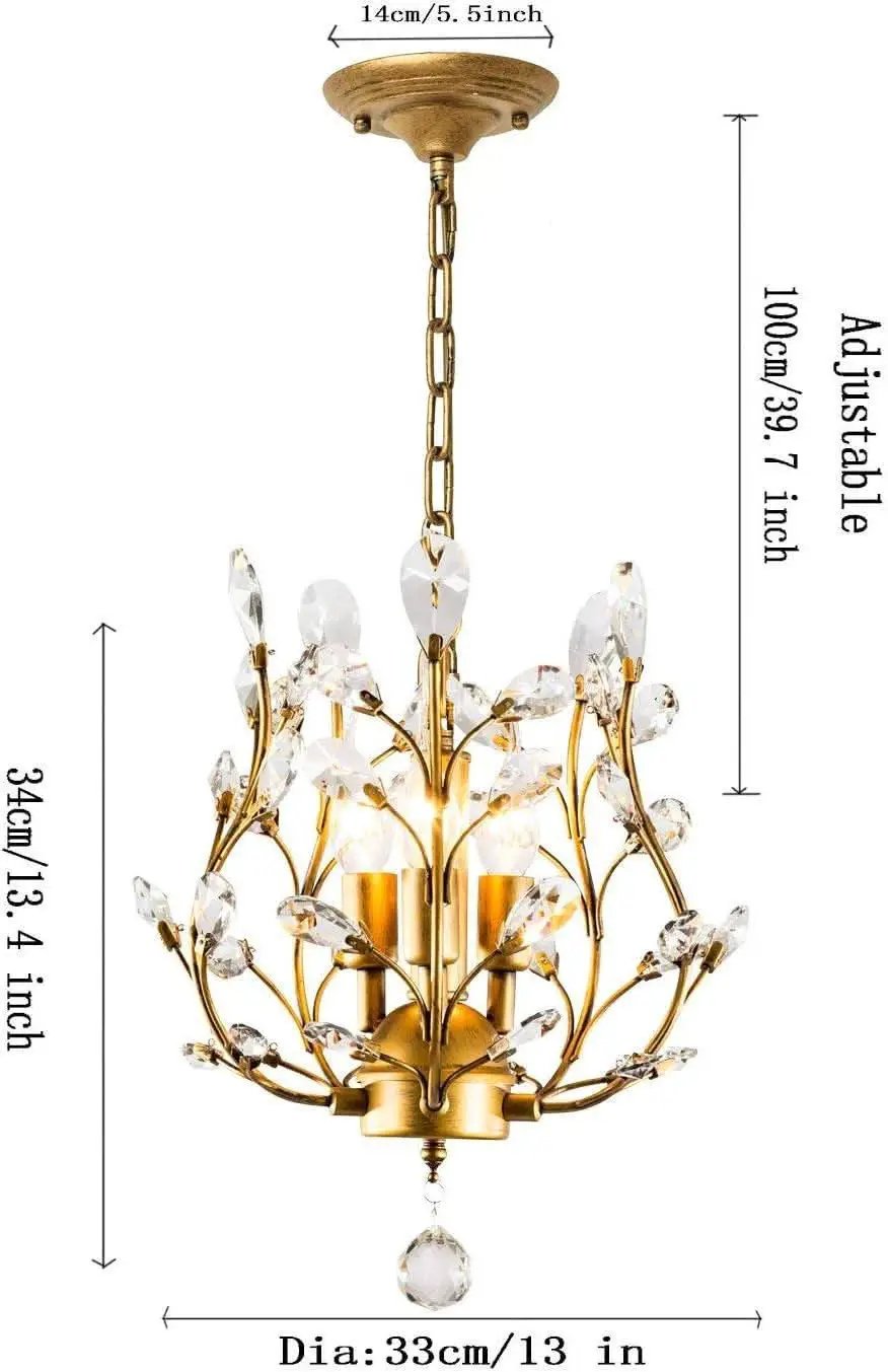 Gold Three Light Crystal Chandelier Ceiling Fixture With Adjustable Chain from PriceLows™