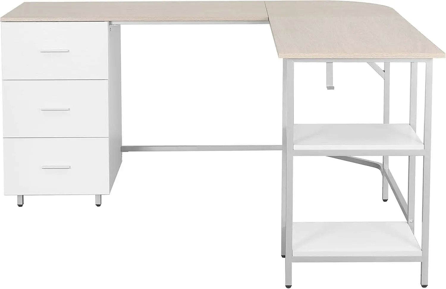 L Shaped Desk Two Toned With Drawers And Open Shelf Home Office from PriceLows™