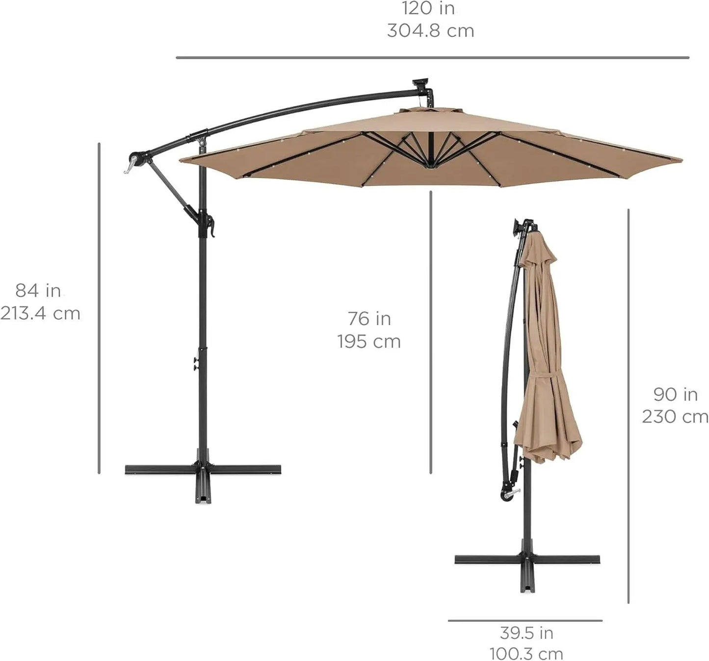 10 Foot Solar LED Offset Patio Umbrella With Easy Tilt Adjustment In Tan For Backyard Use from PriceLows™