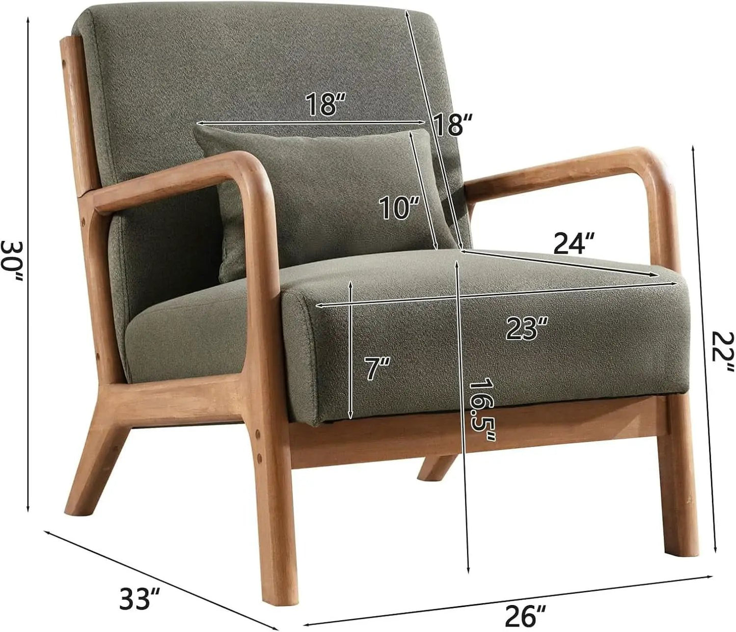 Green Upholstered Mid Century Modern Accent Armchair from PriceLows™