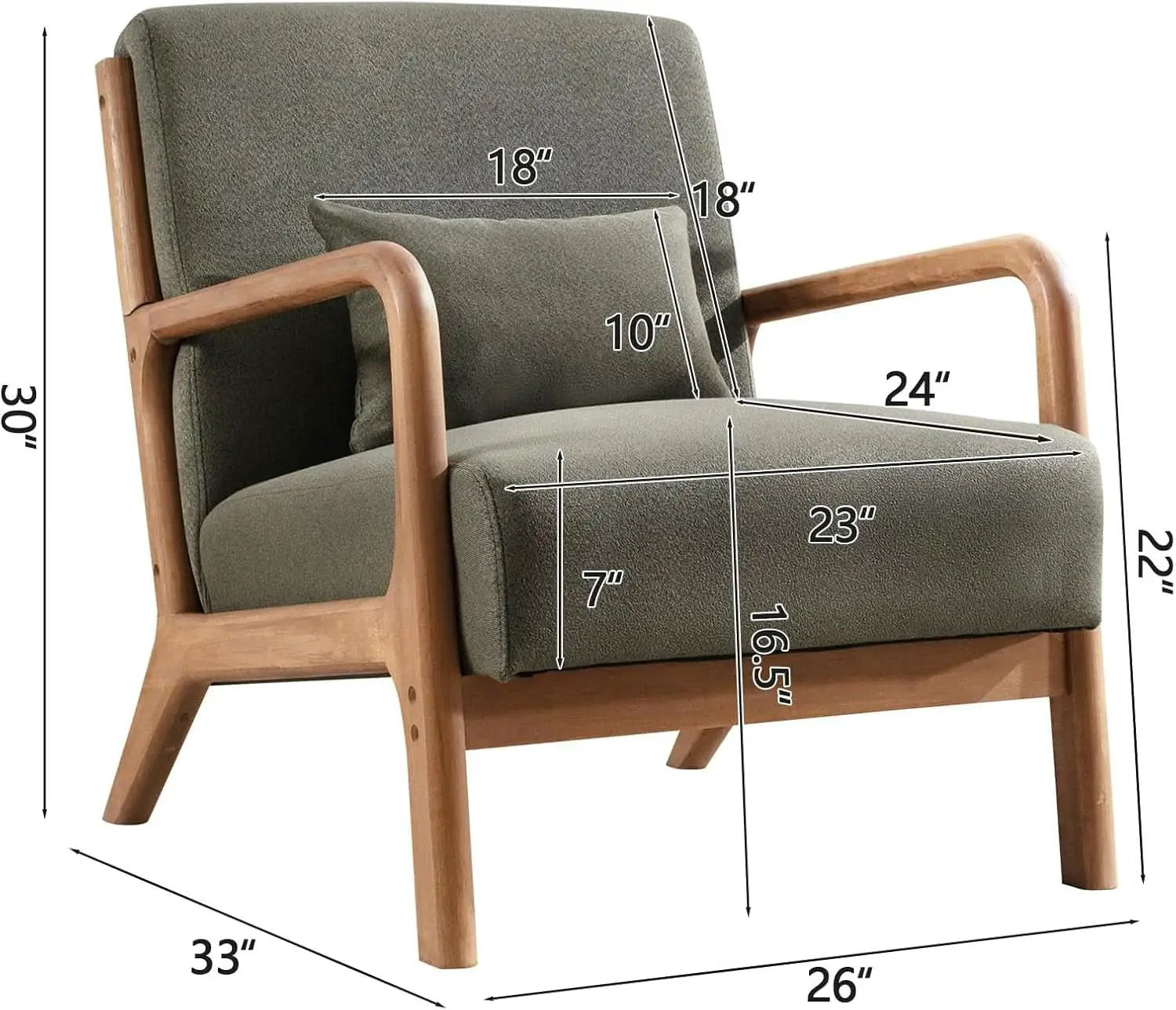 Green Upholstered Mid Century Modern Accent Armchair from PriceLows™