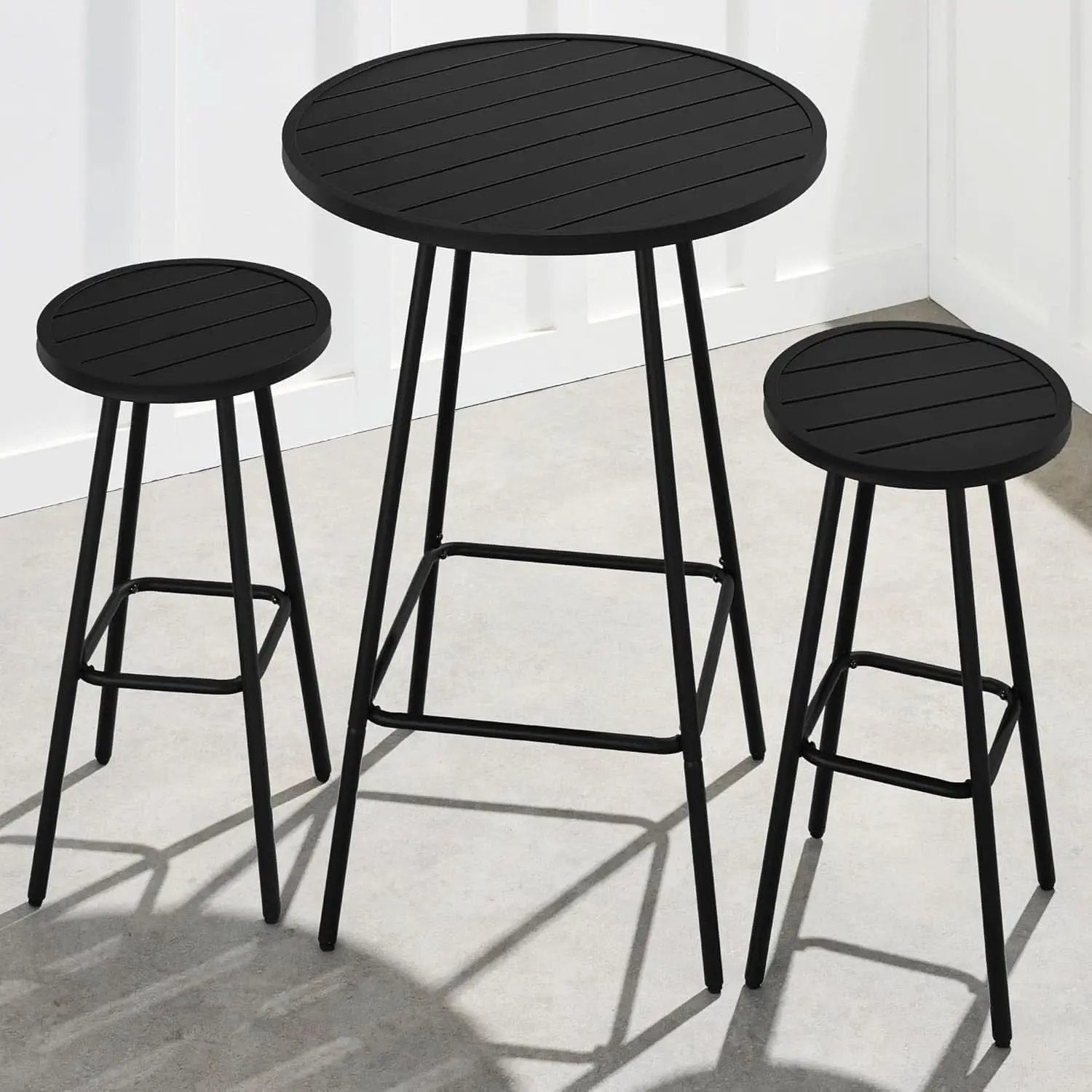 3 Piece Bar Height Patio Bistro Set Black Round Table With Backless Stools Patio Furniture Set from PriceLows™