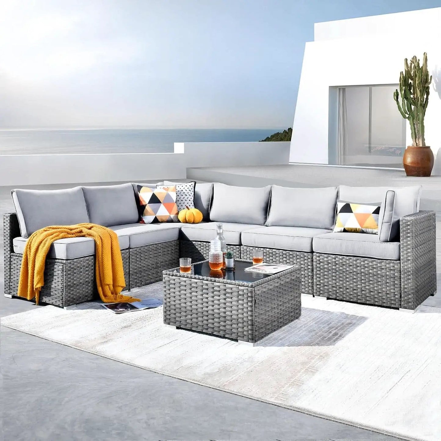Outdoor Seven Piece Conversation Set with Coffee Table from PriceLows™
