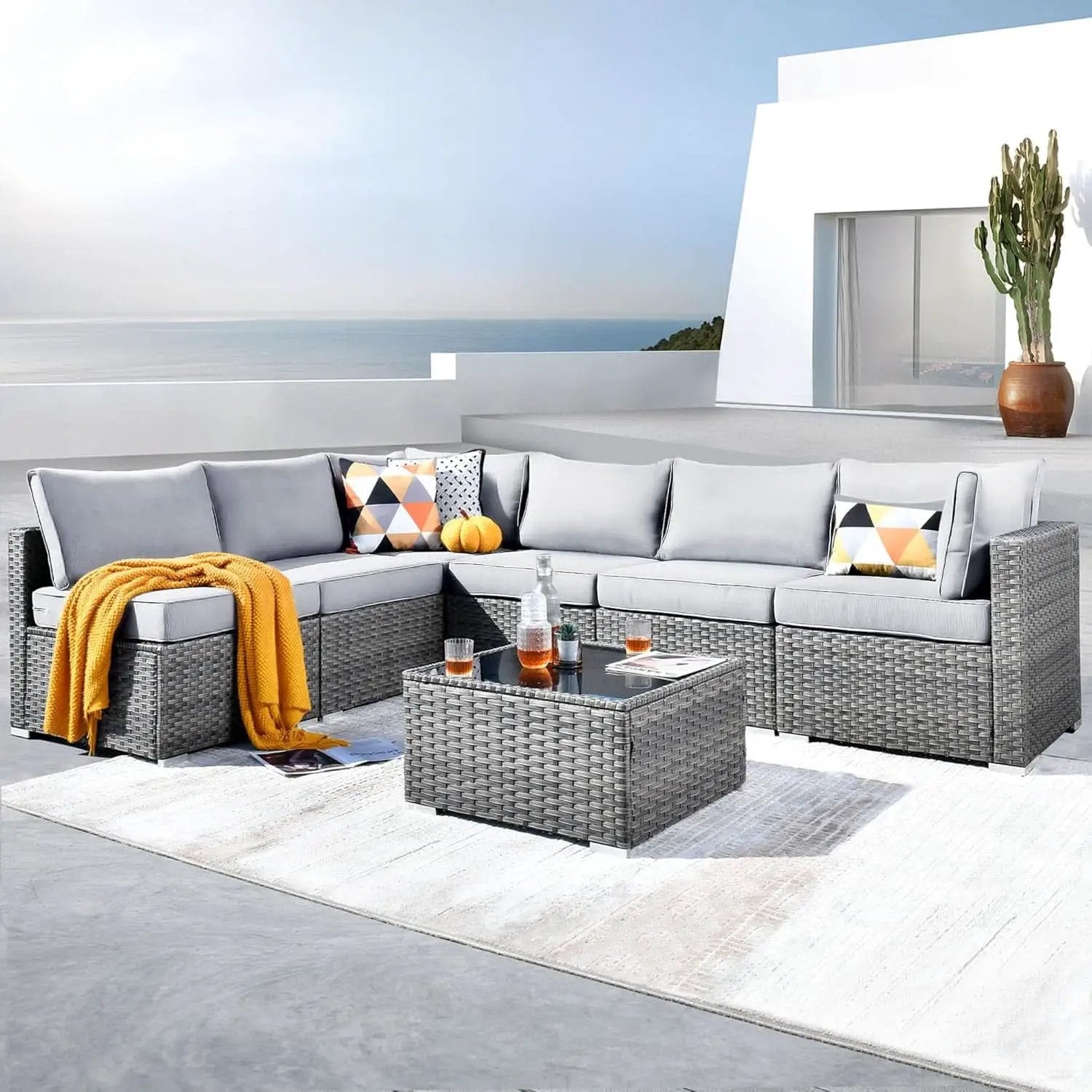 Outdoor Seven Piece Conversation Set with Coffee Table from PriceLows™