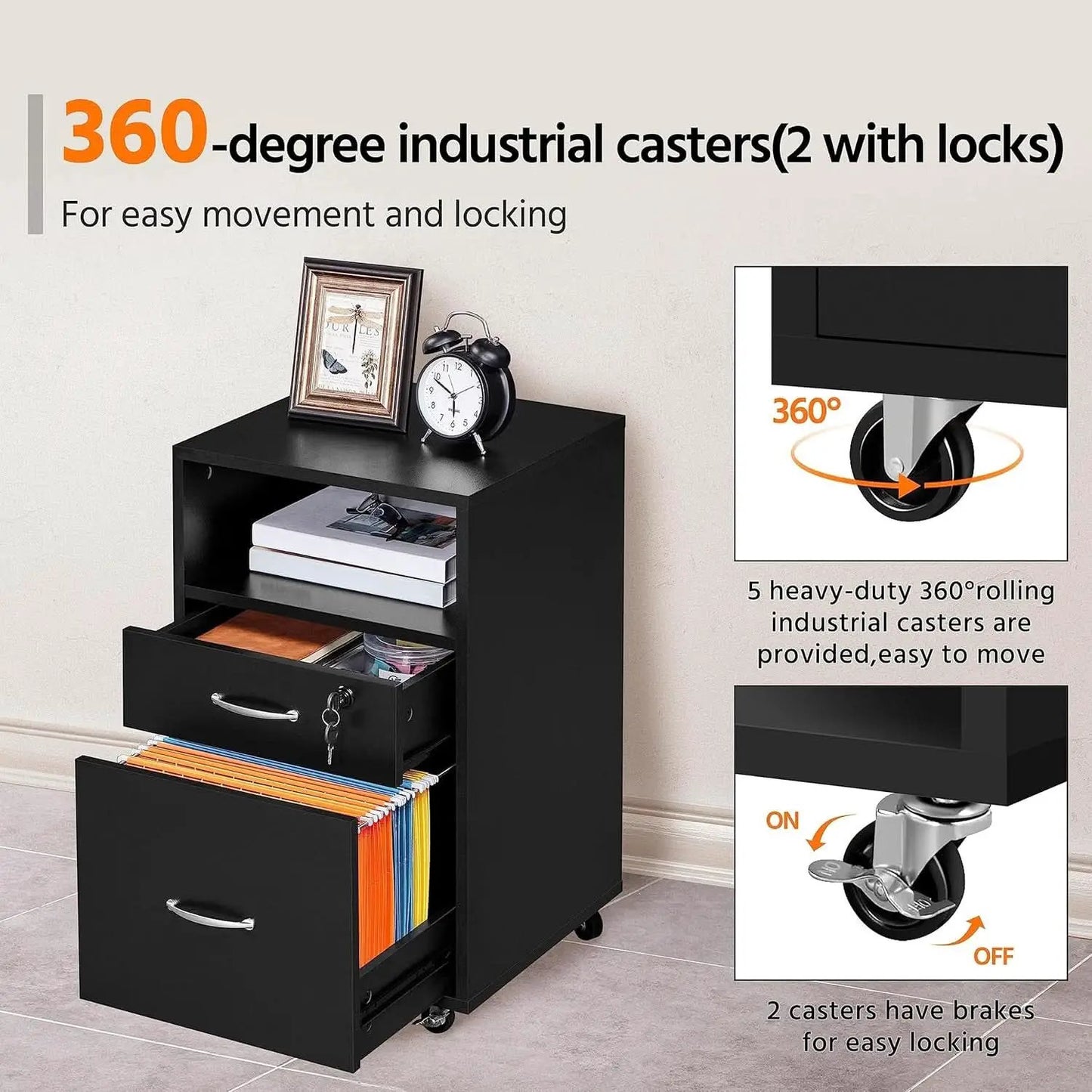 Black Under Desk File Cabinet 2 Drawers Lockable Wheels from PriceLows™