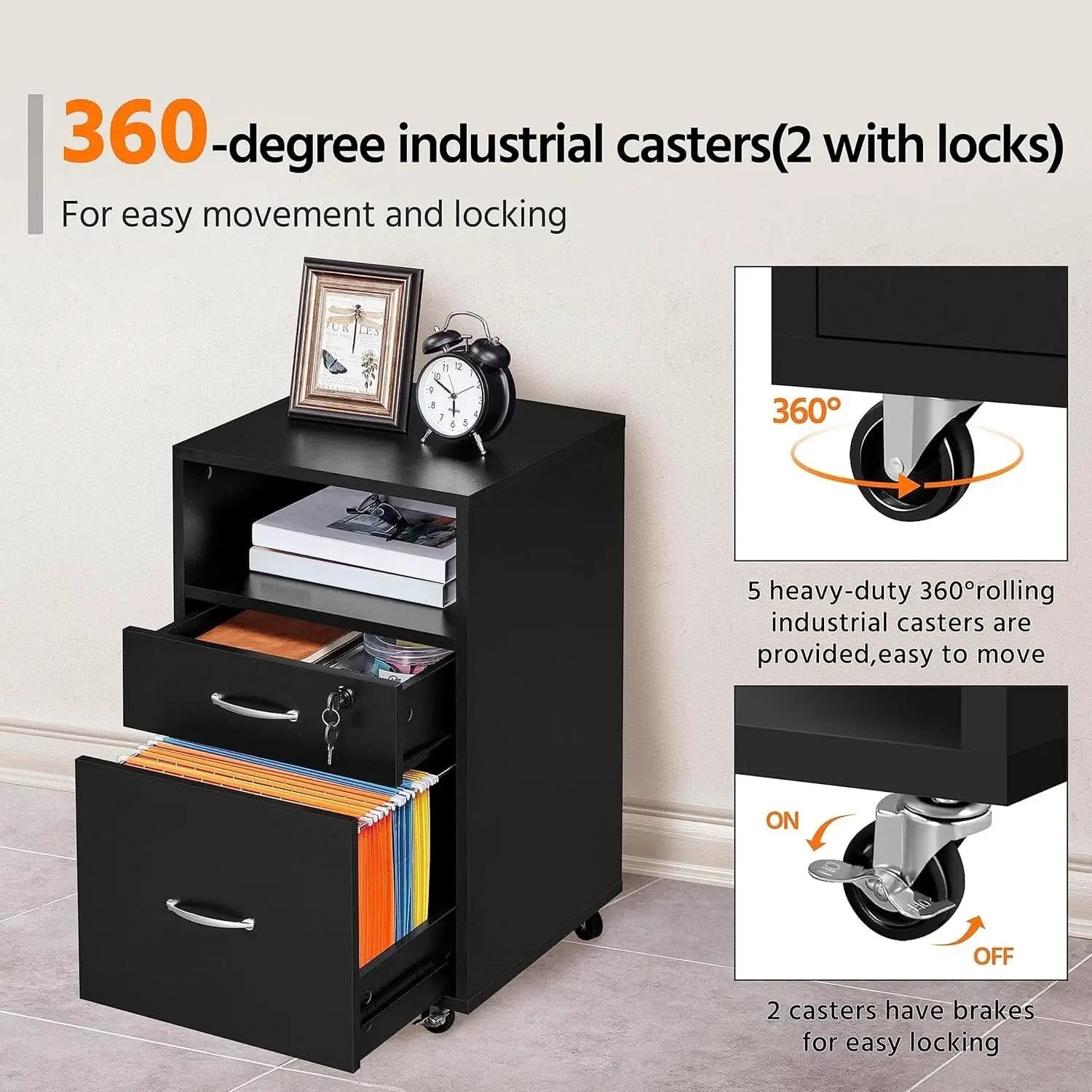 Black Under Desk File Cabinet 2 Drawers Lockable Wheels from PriceLows™