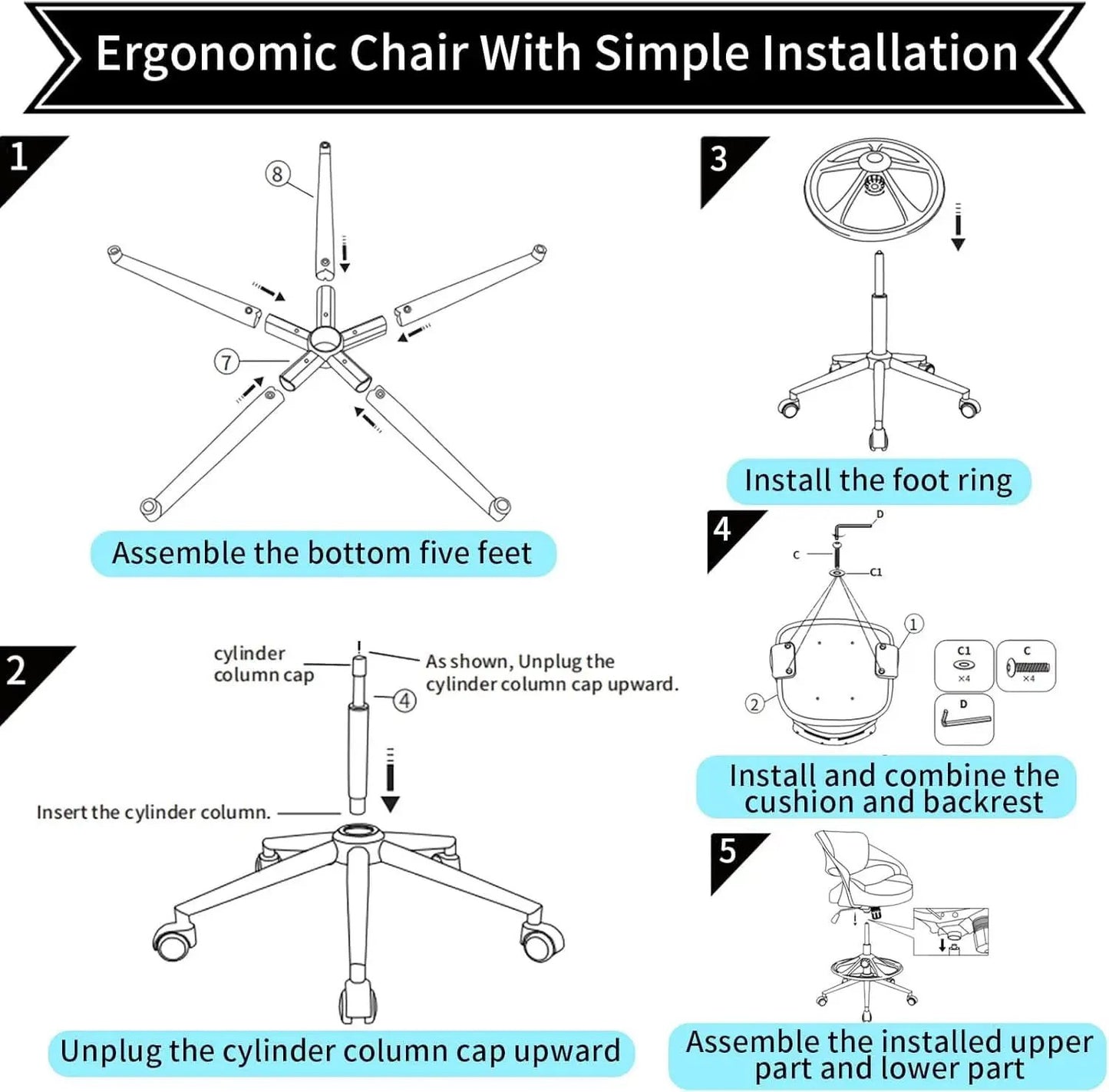 Ergonomic Drafting Chair With Lumbar Support Grey Office from PriceLows™