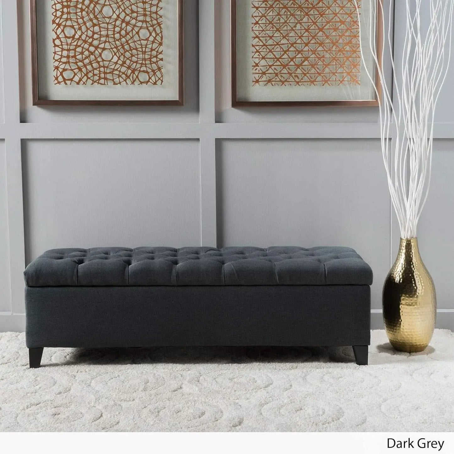 Dark Grey Tufted Fabric Storage Ottoman 17.5 In Depth from PriceLows™