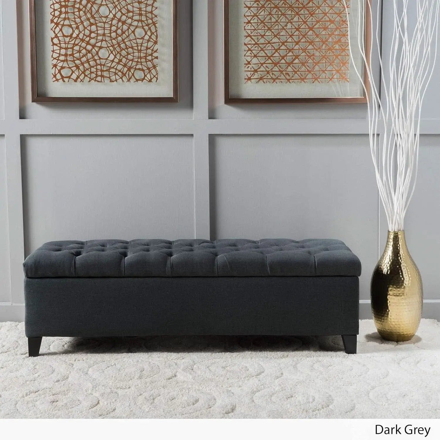 Dark Grey Tufted Fabric Storage Ottoman 17.5 In Depth from PriceLows™