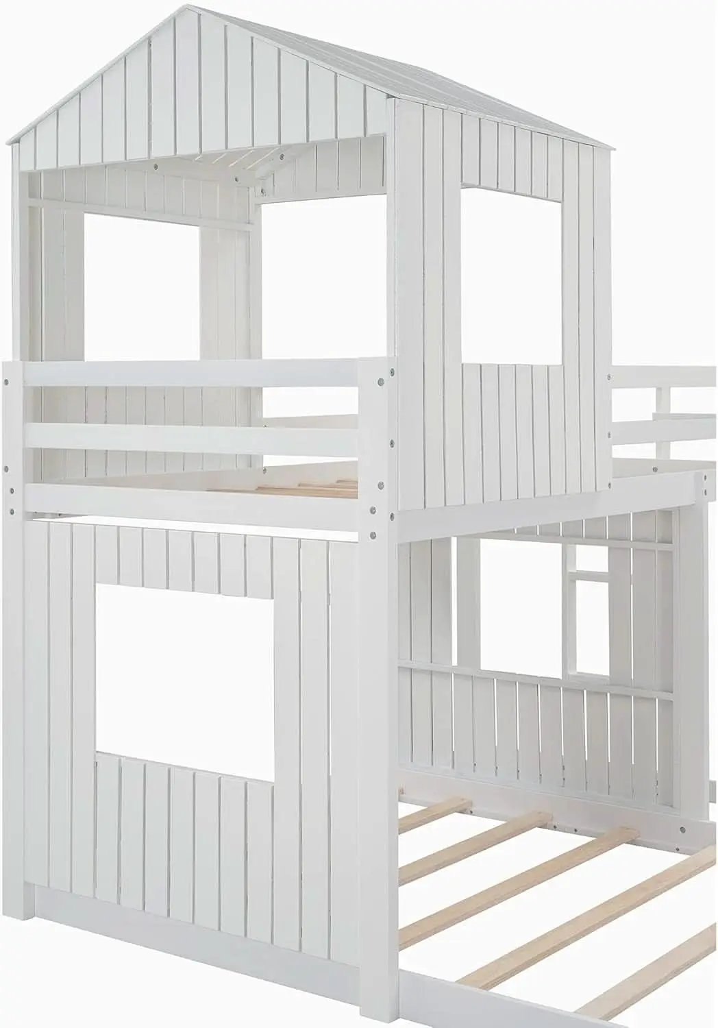 White Twin Over Full Low Profile Playhouse Bunk Bed from PriceLows™