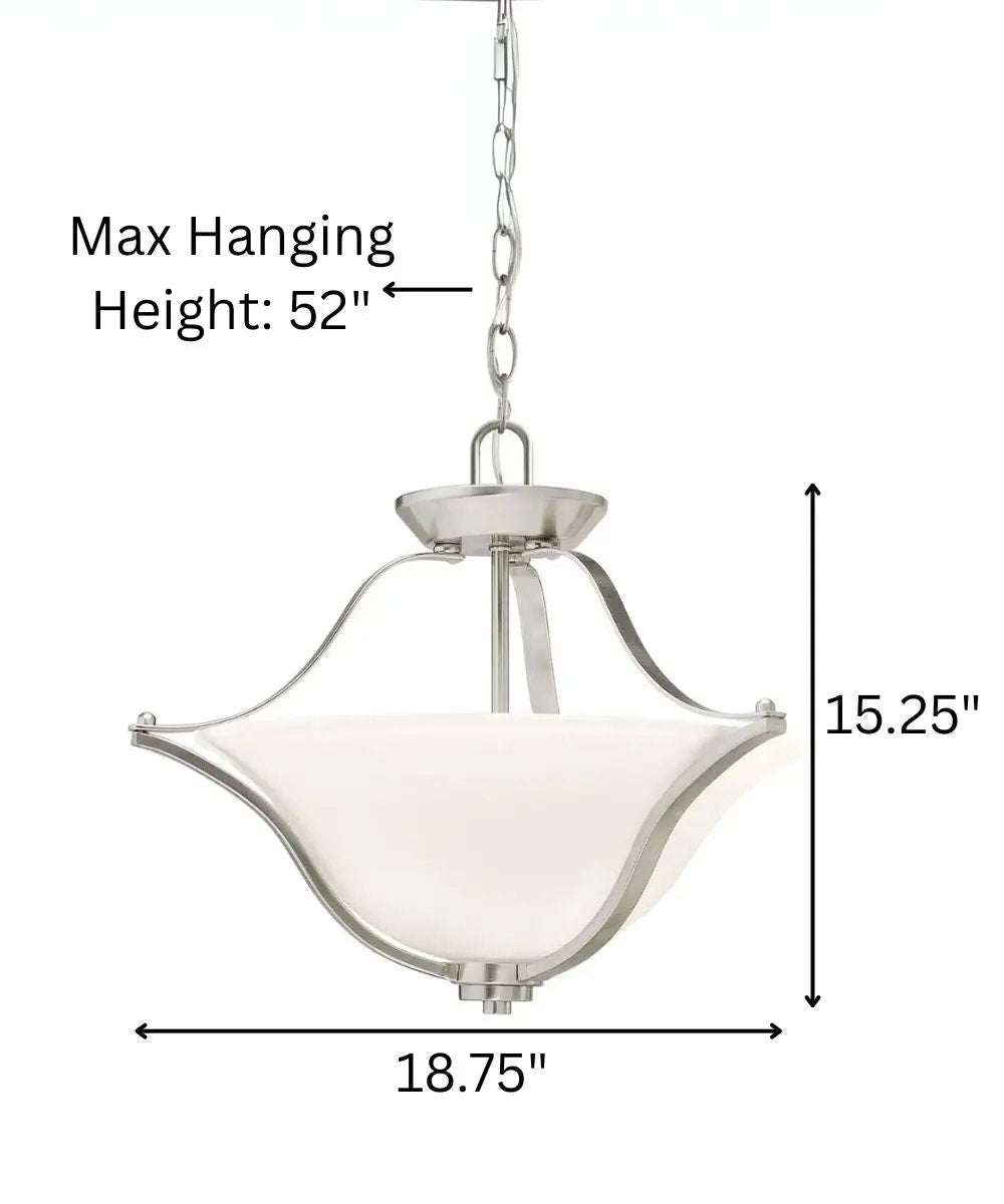Pendant Light | 19 Inch 2 Light | Brushed Nickel | Etched White Glass