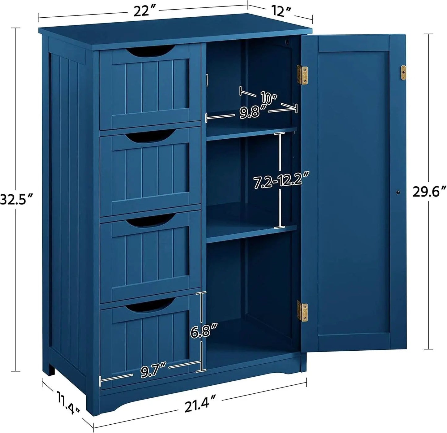 Navy Blue Wooden Bathroom Floor Cabinet With 4 Drawers And Cupboard from PriceLows™