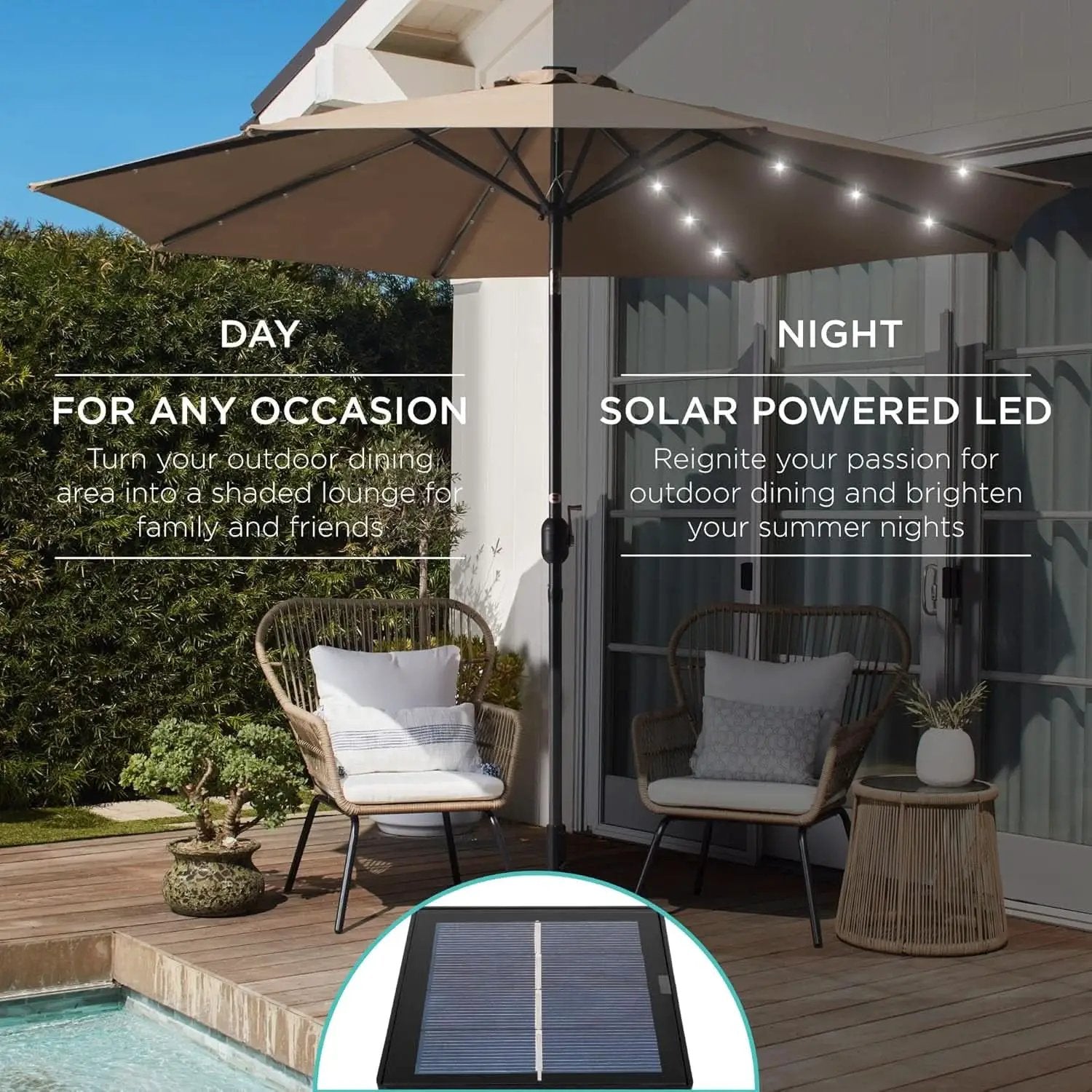 10 Ft Solar LED Patio Umbrella With Tilt Adjustment And UV Resistant Fabric All Weather Use from PriceLows™