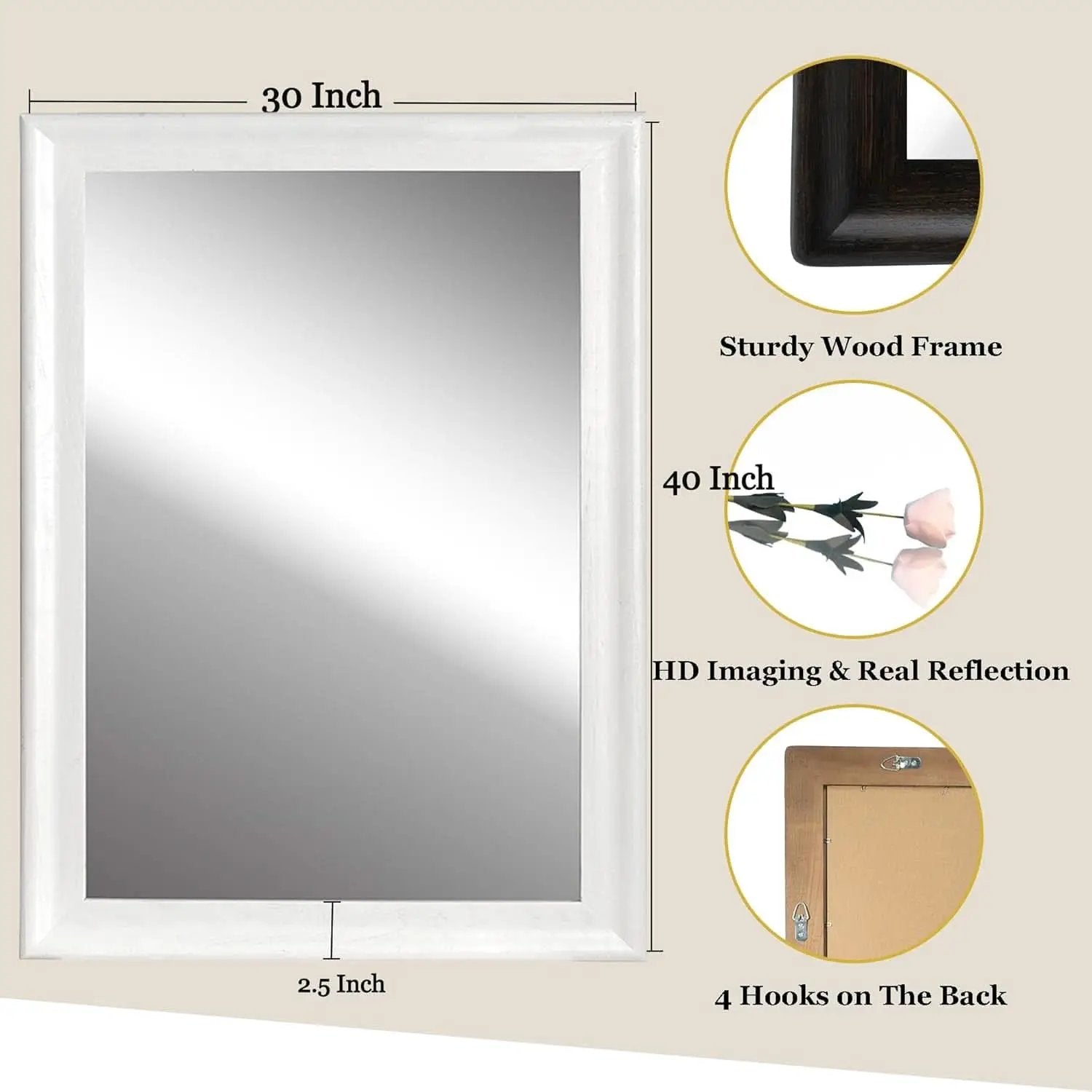 White Wood Wall Mirror 30 X 40 Inch Rectangle Rustic Vanity Mirror from PriceLows™