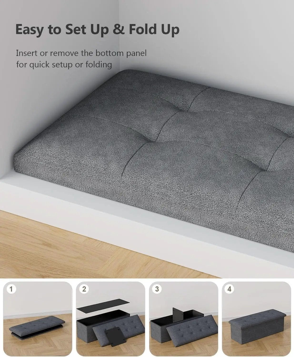 Charcoal Gray Classic Folding Storage Ottoman 43Inch from PriceLows™