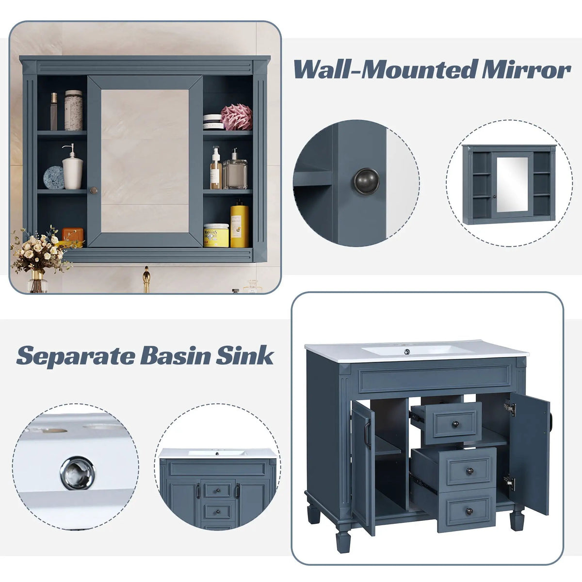 Bathroom Vanity With Top Sink | Mirror Cabinet Included | 2 Soft Closing Doors | 2 Drawers