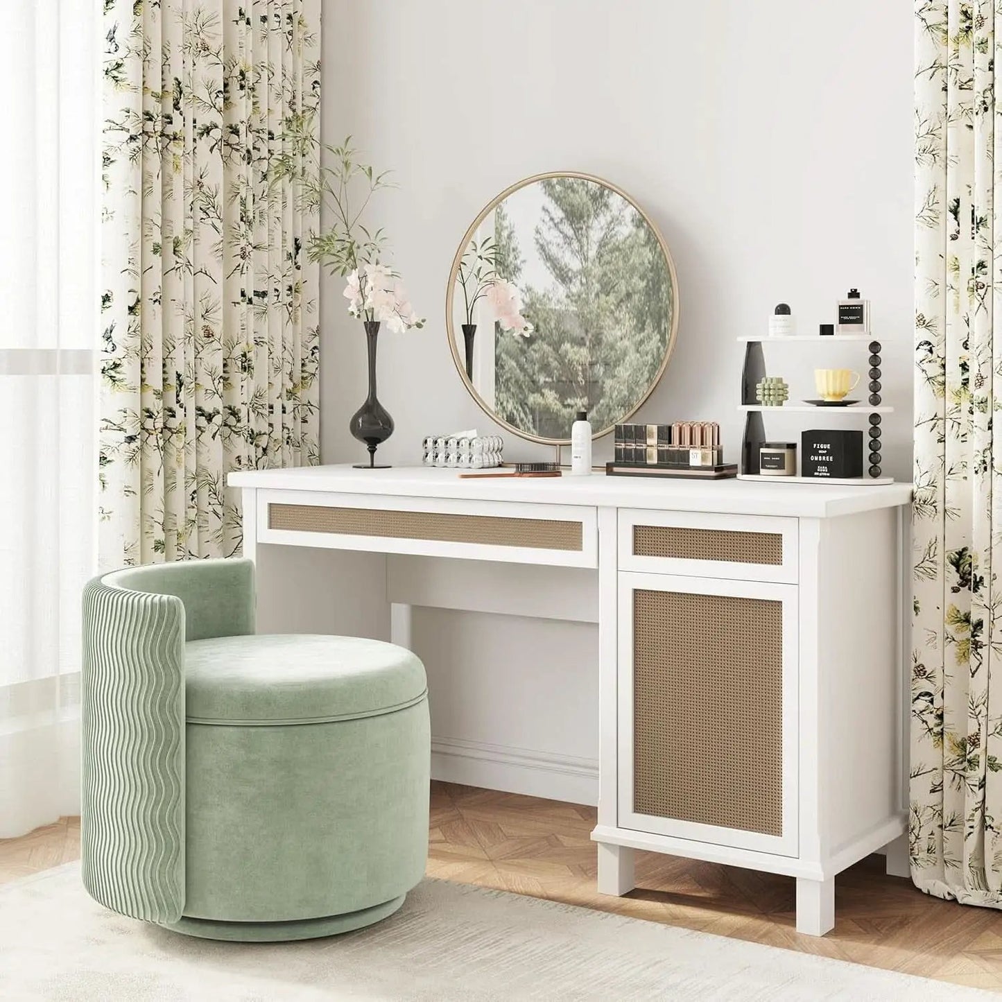 Emerald Velvet Vanity Ottoman With 360DegreeSwivel from PriceLows™