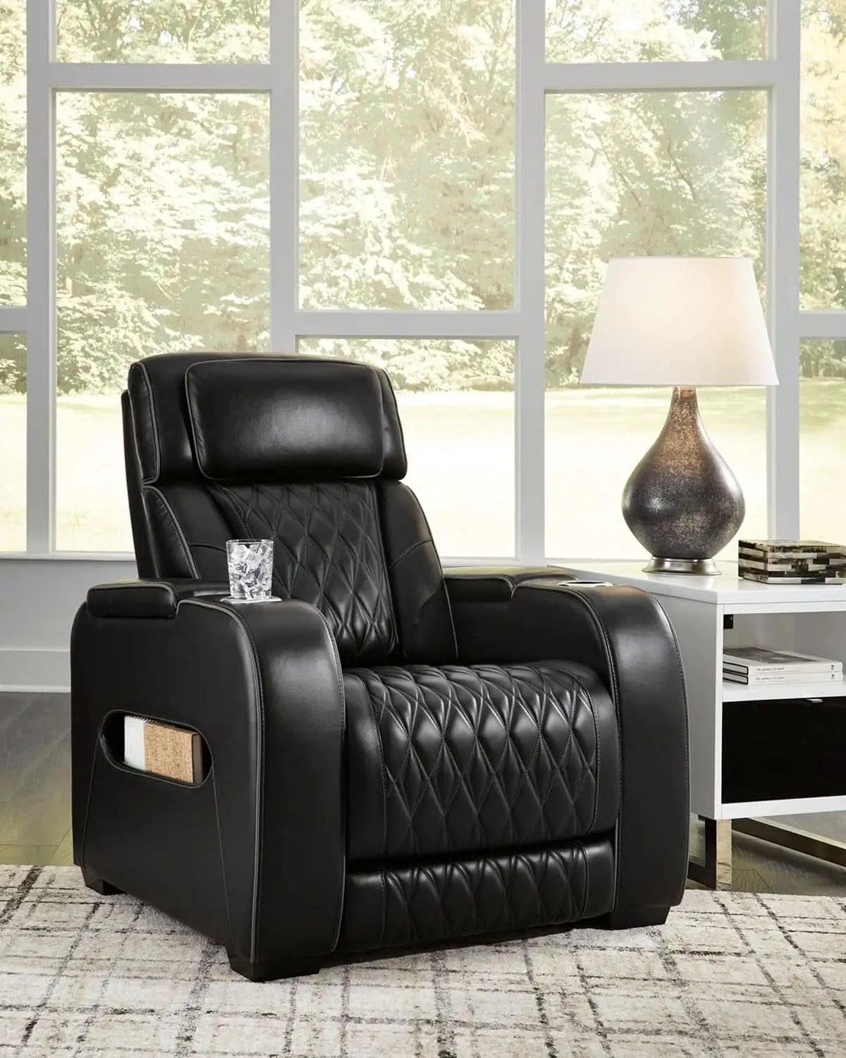Black Leather Power Recliner With Adjustable Headrest from PriceLows™