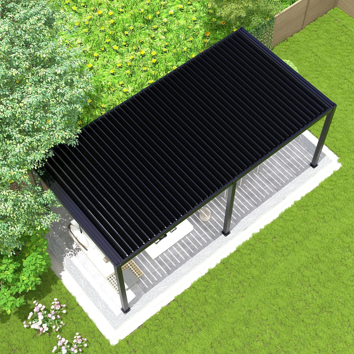 Louver Pergola Steel Louvers & Frame - Umbrella & Canopy | 228 x 118 x 90.5 in | Steel & Aluminum | Black