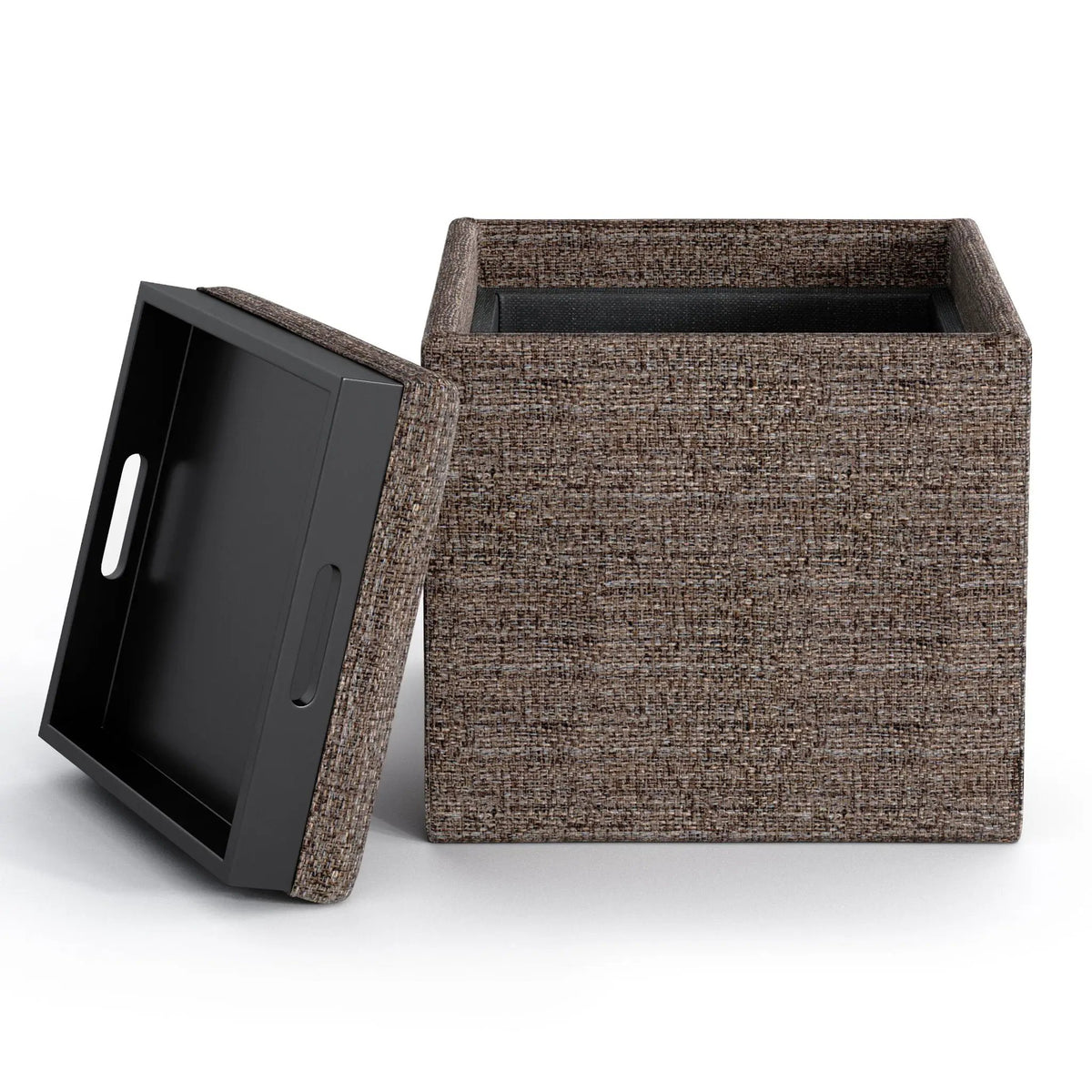 Rockwood Upholstered Cube Ottoman | Flip Over Serving Tray | Large Interior Storage | 16.9 Inch Cube