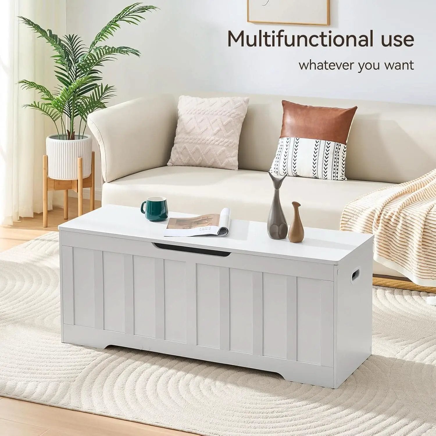 ExtraLarge Storage Chest White Wood Bench Hinges Durable from PriceLows™