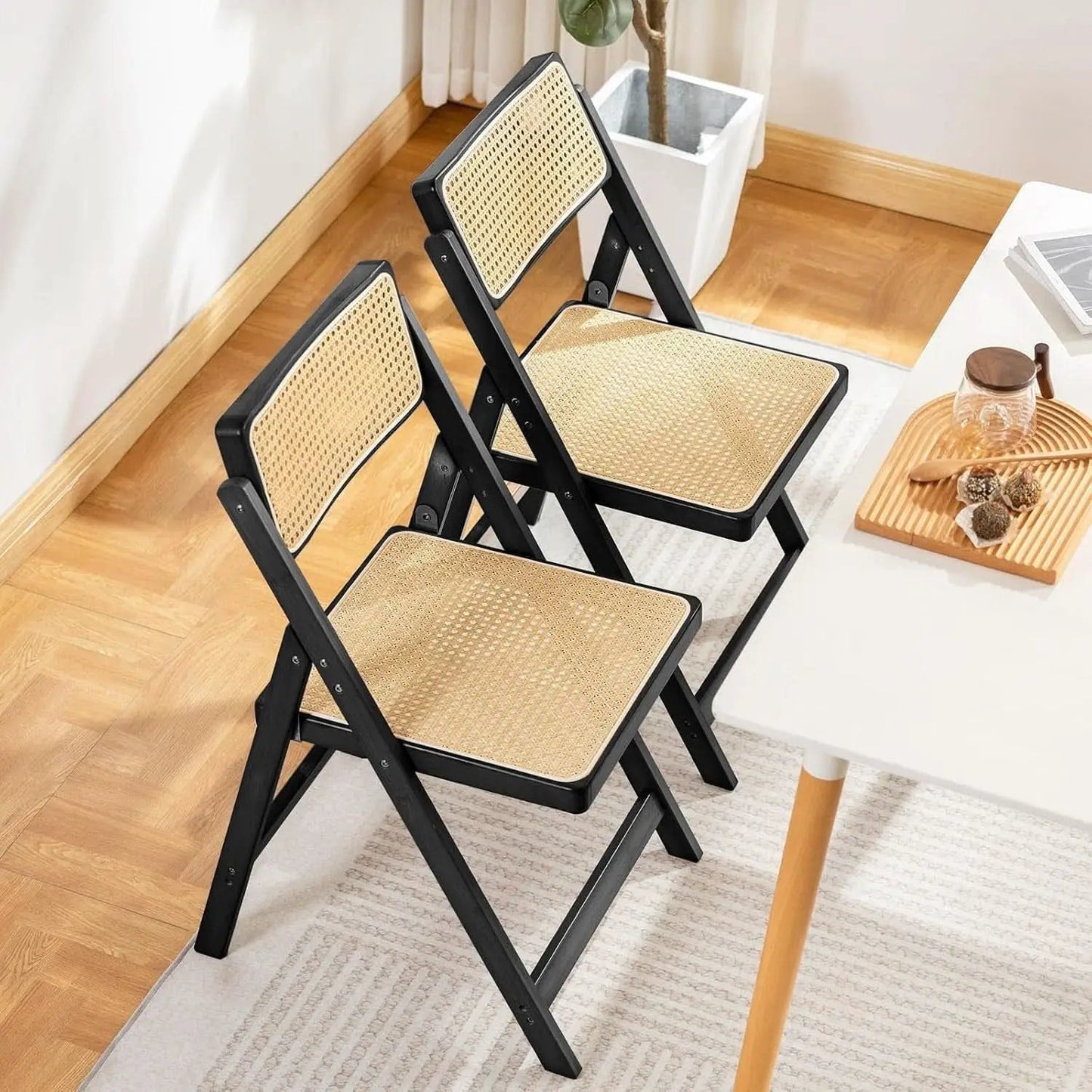 Rattan Folding Dining Chairs Set Of 2 Black Mid Century from PriceLows™