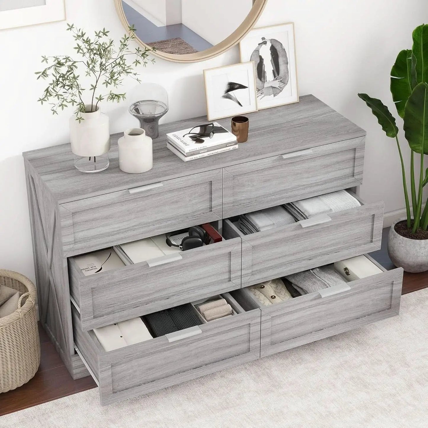 Wash Grey Six Drawer Contemporary Hardwood Dresser from PriceLows™
