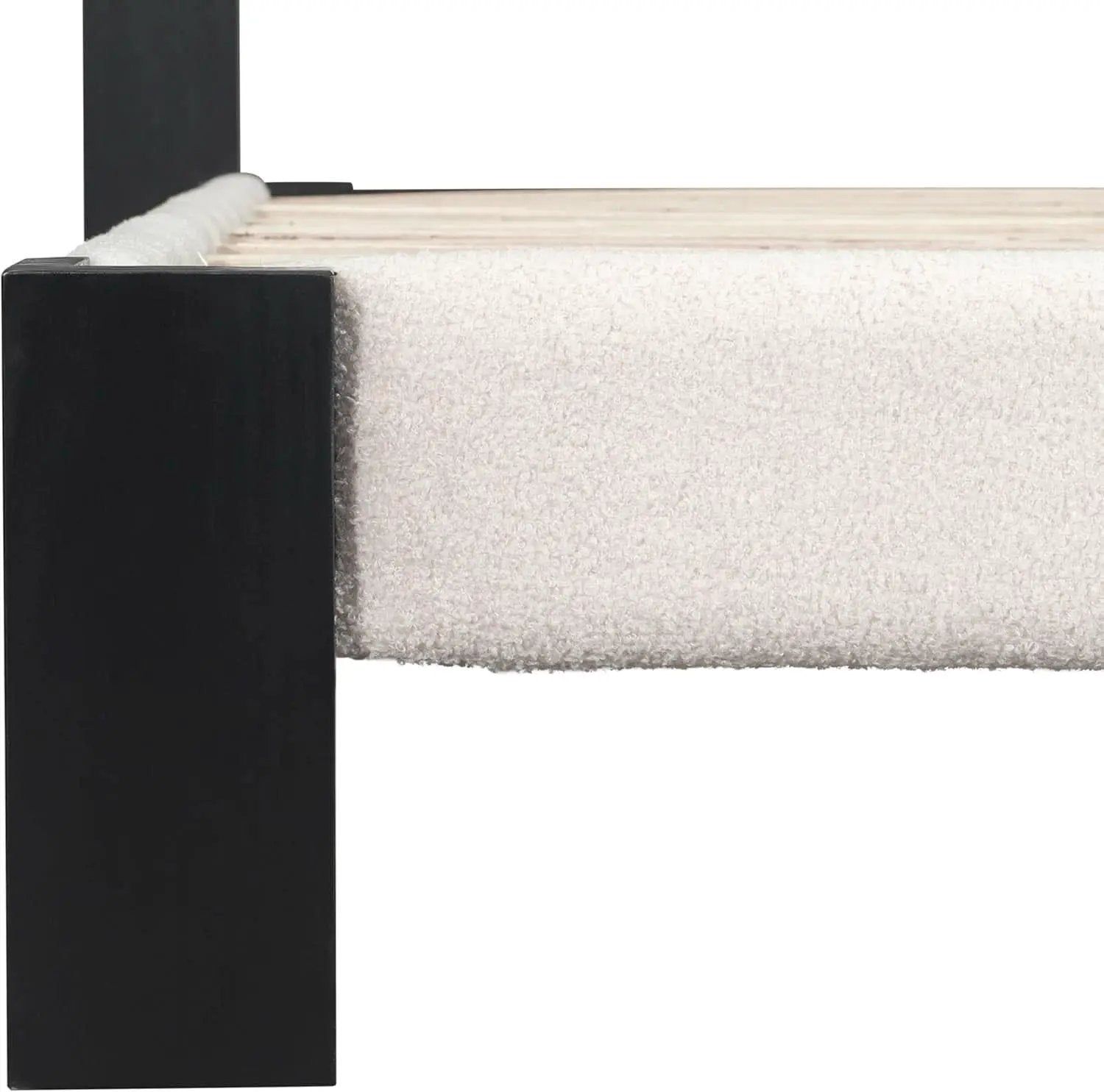 King Size Beige Boucle Upholstered Bed Frame With Solid Wood Slat Support from PriceLows™