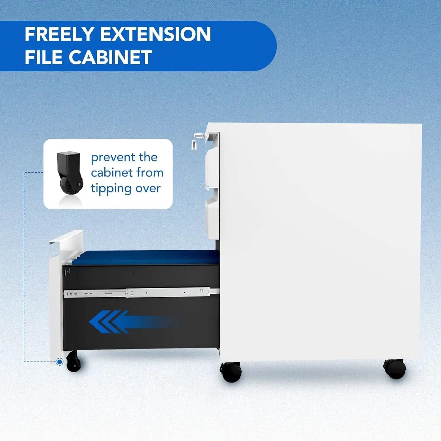 Three Drawer Mobile File Cabinet Under Desk White With Locking System For Legal Letter A4 Files from PriceLows™