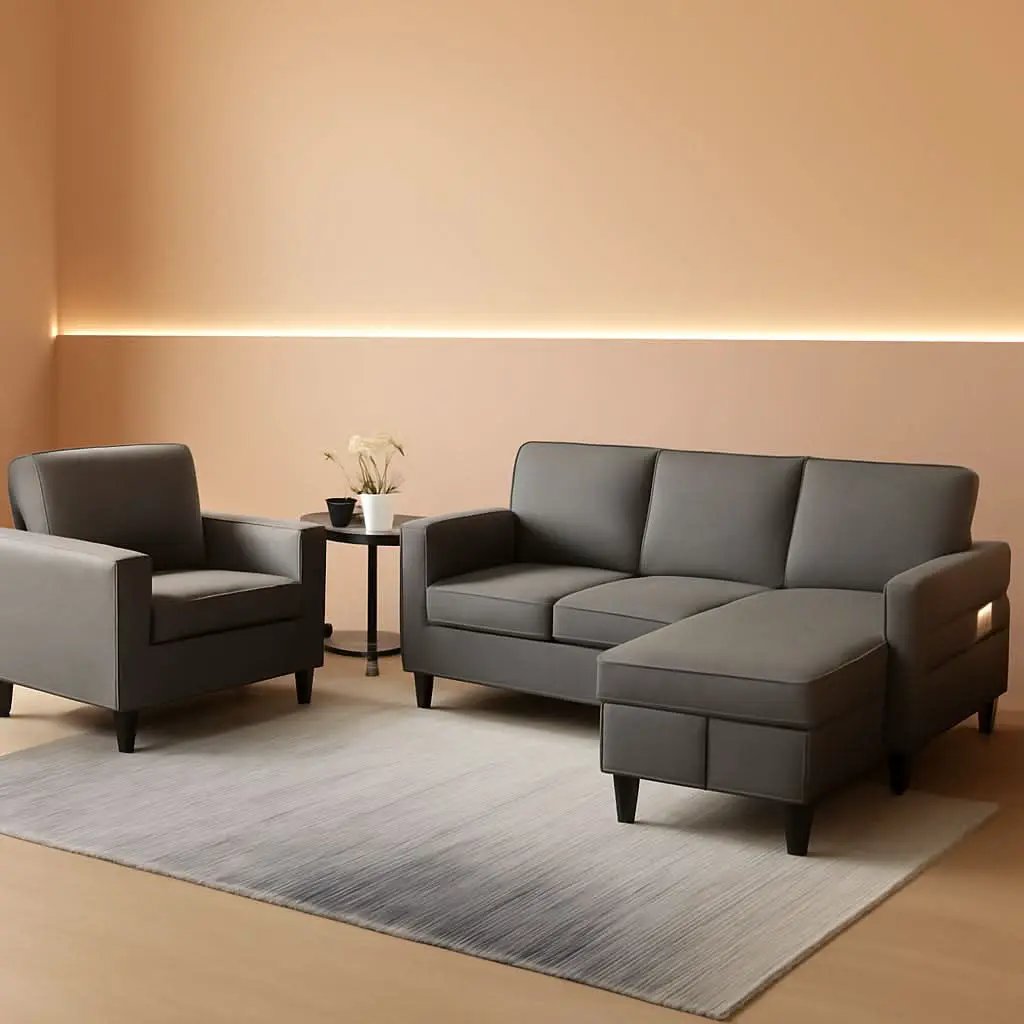3 Piece Convertible Sofa Set With Linen Upholstery And Storage Ottoman Dark Grey from PriceLows™