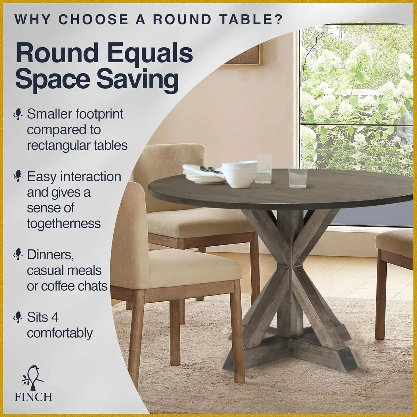 Alfred Round Solid Wood Rustic Dining Table 46.5 Inch Diameter Trestle Pedestal from PriceLows™