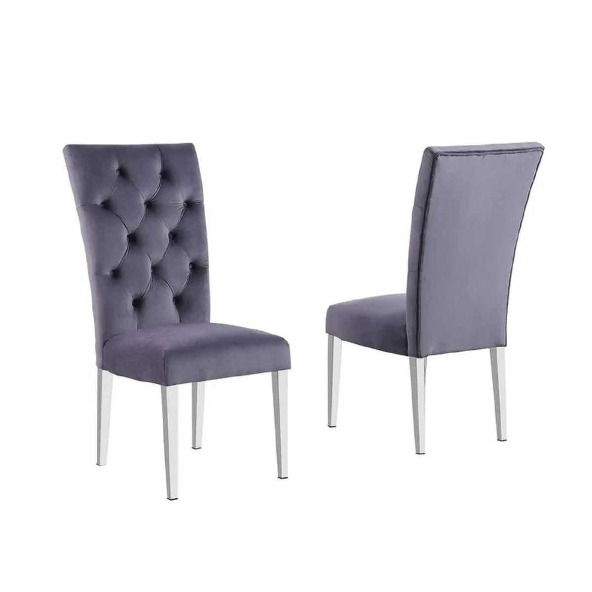 Tufted Dining Chair | Fabric Upholstery | Metal Base | Set Of Two