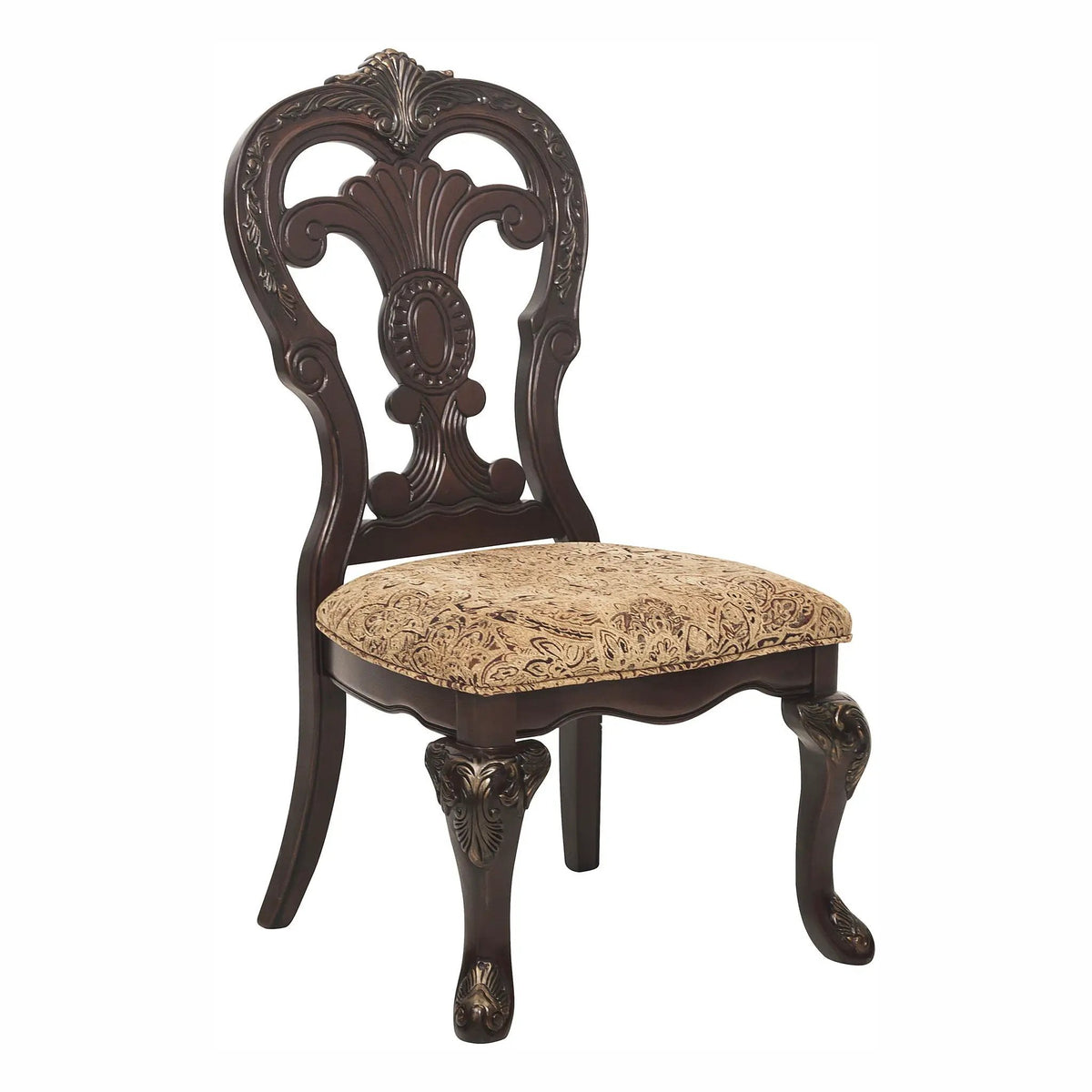 Traditional Side Chairs | Cherry Finish | Fabric Upholstered | Set Of 2