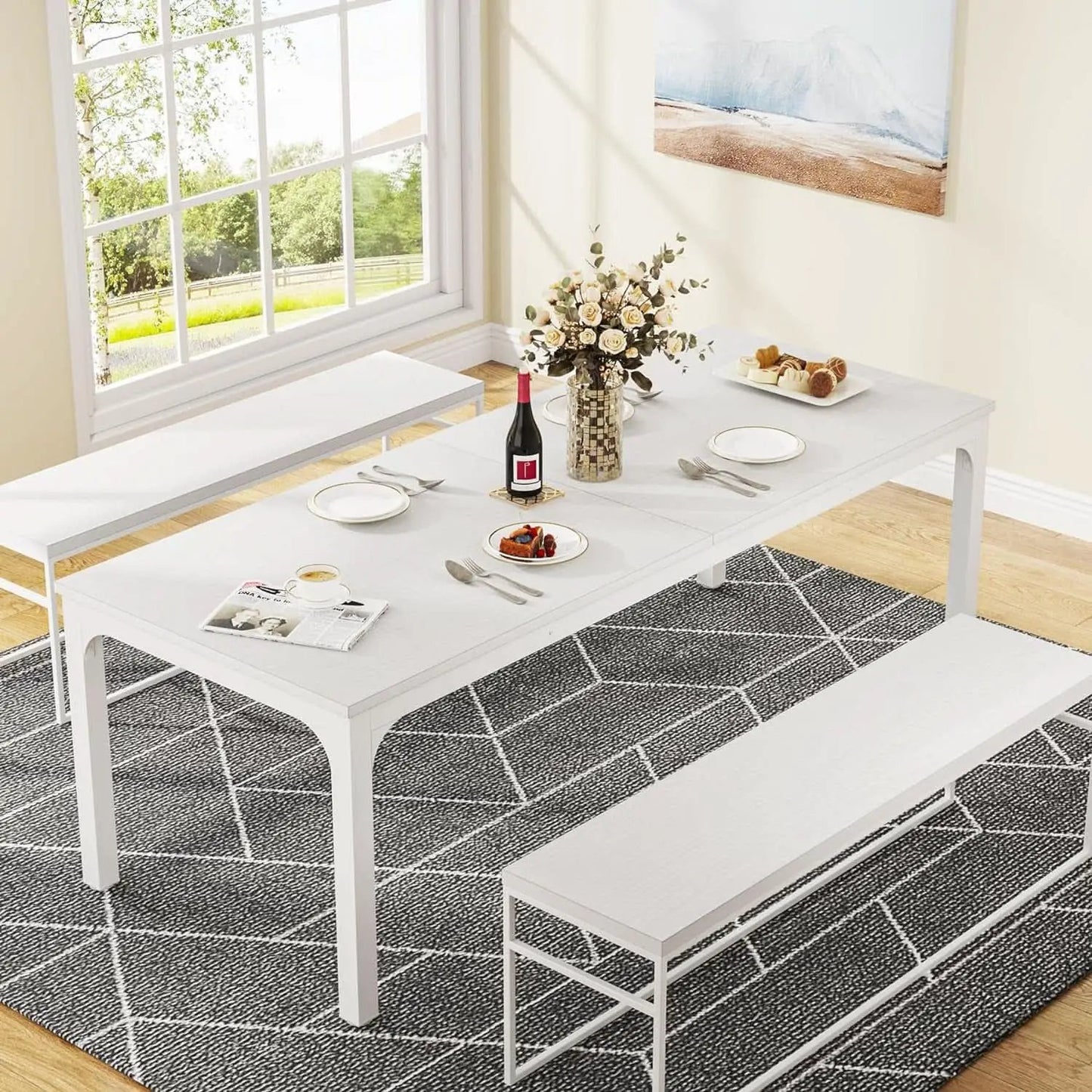 White 78-Inch Dining Table For 6-8, Rectangular Dining Room from PriceLows™